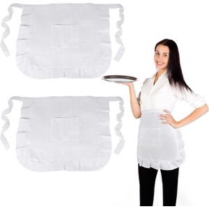 Wit tailleschort verstelbaar klein half schort met 1 zak ruches - 2 stuks