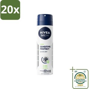 20 x NIVEA MEN - Deodorant Spray - Sensitive Protect - 150 ml - Grootverpakking - Gevoelige Huid - Deodorant Spray - Anti-transpirant - Zweetbescherming - Huidverzorging