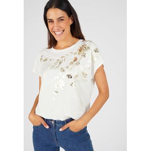 Damart - T-shirt met pailletten en plantenmotief - Dames - Wit - S