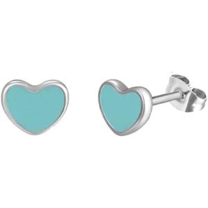 Kinder oorbellen - oorstekers meisje - zilverkleurig - zilver plated - hartjes oorbellen - blauwe oorbellen - oorknopjes - zilverkleurige meisjes oorbellen - cadeau voor meisje