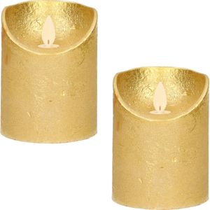 3x Gouden LED Kaarsen / Stompkaarsen 10 cm - Luxe Kaarsen Op Batterijen met Bewegende Vlam
