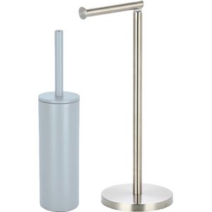 Spirella Badkamer accessoires set - WC-borstel/toiletrollen houder - metaal - ijsblauw/zilver - Luxe uitstraling