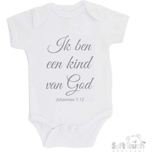 100% katoenen Romper ""Ik ben een kind van God Johannes 1:12"" Unisex Katoen Wit/grijs Maat 62/68