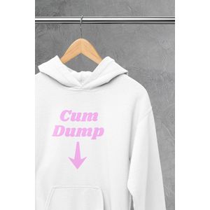 Hoodie - Cum dump - Wurban Wear | Grappige hoodie | Leuk cadeau | Unisex hoodie | Meme | Meme kleding | Viespeuk | Grappige kleding | Grappige trui | Dubbelzinnige kleding | Wit