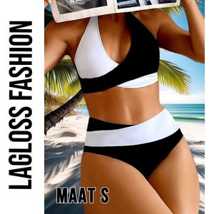 LaGloss® Stijlvolle Bikini Set Dames – Zwart Wit Design – Tweedelig & Hoog Gesneden – Maat S