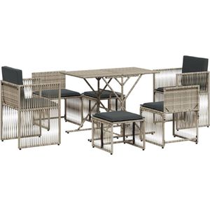 vidaXL Tuinset 7-delig - Poly Rattan - Grijs Tuinmeubels - PE-rattan - Buitendecoratie - Lounge Set - Eetkamerset