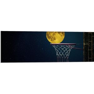 PVC Schuimplaat - Maan met Gele Gloed in Basketbal Net - 90x30 cm Foto op PVC Schuimplaat (Met Ophangsysteem)