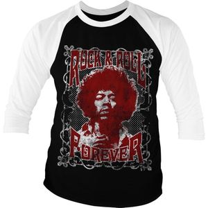 Jimi Hendrix Rock 'n Roll Forever Baseball 3/4 Sleeve Tee T-Shirt White-Black-2XL