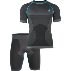 Performance heren sportset - sportshirt met korte mouwen - korte broek - Zwart/Grijs - Maat S/M