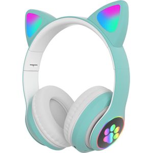 Kinder hoofdtelefoon - cat headphones |Draadloze koptelefoon Bluetooth met led kattenoortjes licht groen | Koptelefoon voor Kinderen - Met Led Kat Oortjes | met verlichting poot