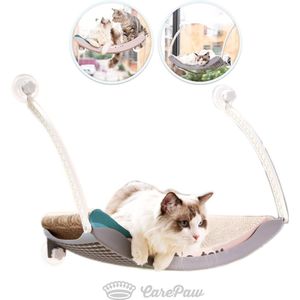 CarePaw Kattenhangmat Met Krabber Lichtgrijs - Hangmat kat- Kattenhangmat Raam – Kattenbed - Kattenhangmand - Kattenkrabber