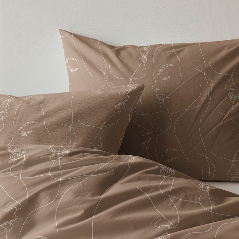 Zydante - Dekbedovertrek Faces - Bruin - Eenpersoons 140x200 cm - Microvezel
