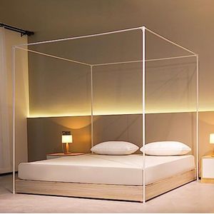 Witte Hemelbed Frame 200 x 200 cm met 4 Posters en Klamboe – Romantisch en Stijlvol Voor Elke Slaapkamer