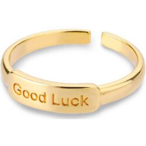 Ring stainless steel ''good luck'' tekst ring, roestvrijstaal, goudkleurig