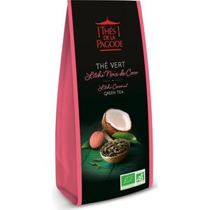 Thés de la Pagode – Groene thee Lychee en kokos - Losse Thee - Biologische thee  (100 gram)