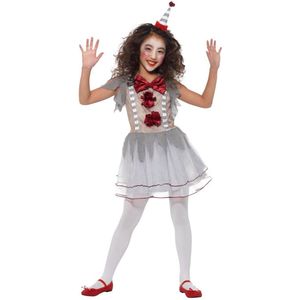 SMIFFYS - Grijs en rood vintage clown kostuum voor meisjes - 146/158 (10-12 jaar) - Kinderkostuums
