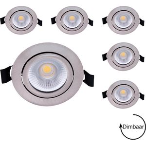 Lage inbouwspots - 6-pack - Zilver - 5W - Dimbaar - IP54 waterdicht - Spotjes inbouw