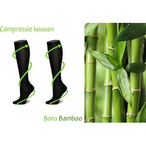 2-Paar - Bamboo Compressiekousen - Hardlopen Steunkousen Maat 43-46 - Compressie sokken Vliegtuig - Unisex Zwart - Extra Zacht