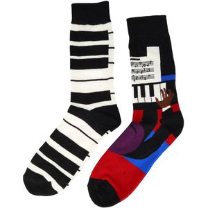 Sokken Katoen - Piano Print - Zwart Wit - Maat 38-45