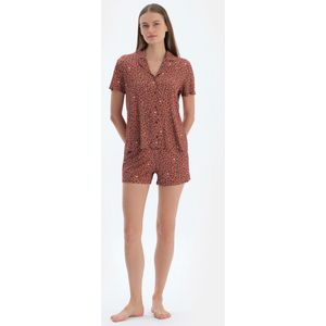 Dagi Luipaard Korte Mouw Overhemdkraag Normale Taille Shirt & Shorts Pyjamaset
