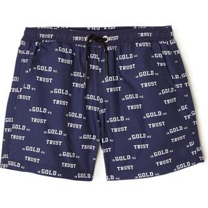 In Gold We Trust Logo Print Zwembroek - Blauw - Maat 134/  8-10 jaar