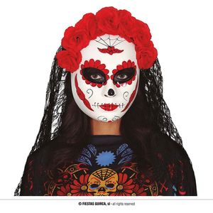 Fiestas Guirca - Catrina masker met sluier - Halloween Masker - Enge Maskers - Masker Halloween volwassenen - Masker Horror