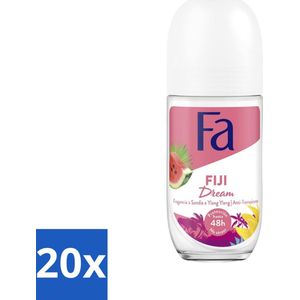 20 x Fa - Deodorant Roller - Fiji Dream - Watermeloen & Ylang Ylang - 48 uur Bescherming - 50 ml - Deodorant Roll-on - 48 Uur Bescherming - Watermeloen Geur - Ylang Ylang Geur - Huidvriendelijk Deodorant