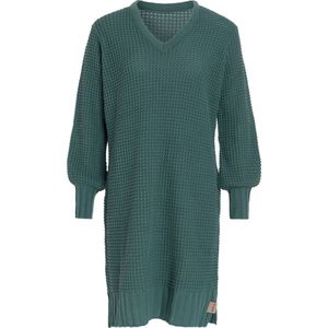 Knit Factory Robin Dames Jurk - Gebreide Trui Jurk - Wollen jurk - Herfst- & winterjurk - Wijde jurk - V-hals - Laurel - 36/38 - Knielengte
