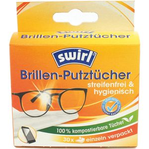 Swirl Brillendoekjes / Brillen Poetsdoekjes - Schoonmaakdoekjes - 30x Stuks - Geschikt voor Zonnebrillen / Leesbrillen - Brillen Reinigen - Alcoholdoekjes - Vochtige Poetsdoekjes