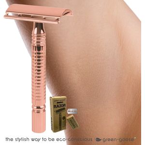 Safety Razor + 10 extra scheermesjes | Klassiek scheermes | Double Edge Safety Razor Rose Gold | Duurzaam, zero waste scheren | Geschikt voor de Gevoelige Huid