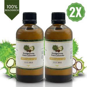 Castor Olie Koudgeperst - 2x 100ml (200ml) in Duurzame, Glazen Flesjes - 100% Pure & Biologische Wonderolie - Castorolie Wimperserum, Wenkbrauwserum, Haargroei Versneller, Natuurlijke Conditioner & Baardolie - Ricinusolie uit India