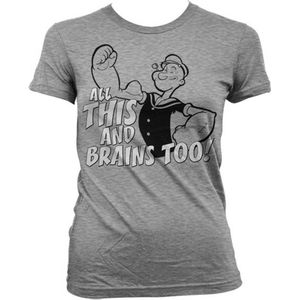 Popeye Dames Tshirt -S- All This And Brains Too Grijs
