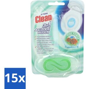 15 x At Home - Clean - Toiletblok - 3in1 Active - Pine Power - Neutraliseert & Reinigt - 1 Blok - Toiletblok - Reinigen Toilet - Neutraliseren Geuren - Fris Toilet - 3 In 1 Toilet