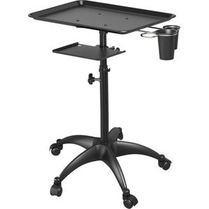 Salondienblad kar met opslagplatform, aluminium tattoo-lade met wielen trolley verstelbare hoogte, salonlade apparatuur service instrument opberglade accessoire voor salon- en spa-gebruik, zwart
