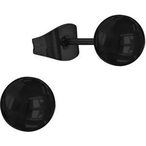 Aramat jewels ® - Zwarte bolletjes oorstekers zwart staal 6mm