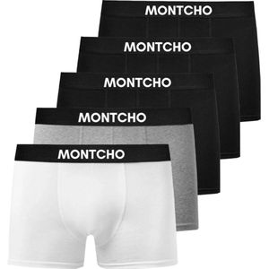 MONTCHO - Essence Series - Boxershort Heren - Onderbroeken heren - Boxershorts - Heren ondergoed -5 Pack (3 Zwart - 1 Grijs - 1 Wit) - Heren - Maat L