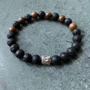 Armband - natuursteen - Lava - Hout - Buddha teken - Boeddha teken - 20 cm 8 mm