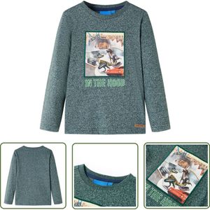 vidaXL Langmouwig - Kinderhemd - Kindershirt met lange mouwen 116 gemêleerd donkergroen - Jongenskleren - Meisjeskleren - Dino Print