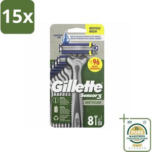 15 x Gillette Sensor3 - Wegwerp Scheermesjes - Recycled - 8 scheermesjes - Grootverpakking - Geluidloos Scheren - Duurzaam Scheren - Wegwerpmesjes - Scheren Voor Mannen - Comfortabel Scheren