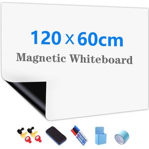 Whiteboardfolie, 120 x 60 cm, magnetisch zelfklevende whiteboardfolie, doe-het-zelf, inclusief marker, spons en magneten, voor school, kantoor en huis