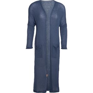 Knit Factory Jasmin Lang Gebreid Vest - Luchtig zomervest - Lang vest reikend tot kuithoogte - Lange cardigan - Donkerblauw damesvest gemaakt van 80% gerecyceld katoen en 20% polyester - Duurzaam & milieuvriendelijk - Jeans - 36/38