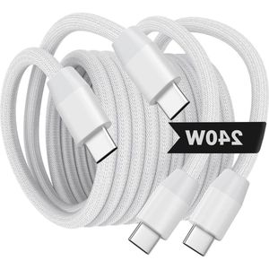 240W Fast Charging Cord Nylon Braided USB C Cable - 2Pack 10ft - iPhone 15/15 Pro/15 Plus/15Pro Max MacBook Pro 2020 Samsung Galaxy S24 White