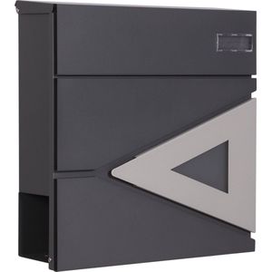 Muntel® Brievenbus - Wandbrievenbus - Hangend - Kijkvenster - Staal - Zwart - Zilver- 10,5 x 37 x 37 cm