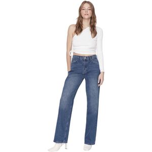 Trendyol - Damesjeans - Blauw - Wijde Pijpen - Lage Taille - Jaren 90