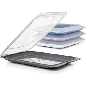 Set van 4 stapelbare vershouddozen met deksel, BPA-vrij, herbruikbaar, stapelbaar, vaatwasser- en magnetronbestendig, kleur pastel, afmetingen 17 x 3,2 x 25,2 cm