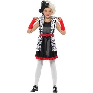 Smiffy's - 101 Dalmatiers Kostuum - Kleine Slechte Cruella De Vil - Meisje - Zwart / Wit - Medium - Carnavalskleding - Verkleedkleding