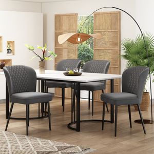 Sweiko Eetgroep, (set, 140 x 80 x 75cm eettafel met 4 stoelen), moderne keuken eettafel set, donkergrijs fluweel eetkamerstoelen, kussens stoel ontwerp met rugleuning, wit MDF tafelblad, zwarte tafelpoten