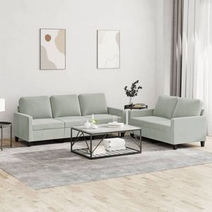 The Living Store 2-delige Loungeset met kussens fluweel lichtgrijs - Loungeset - Bankstel - Fluweel Sofa - Grijze Bank - 2 Persoons Bank