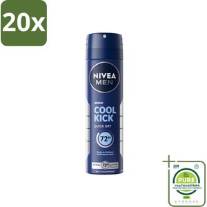 20 x NIVEA Men Deodorant Spray Cool Kick 150 ml - Grootverpakking - NIVEA MEN - Deodorant Spray - Anti-transpirant - 48 Uur Bescherming - Cool Kick