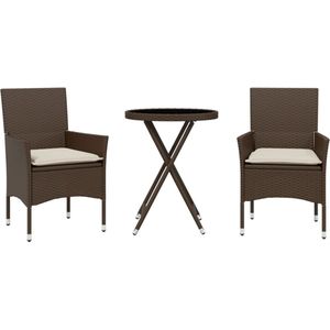 vidaXL Bistroset - 3-delig - Poly Rattan - Bruin Bistro Set - Tuinset - Tuinmeubel - Buitenshuis Eten - Terras